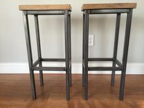 Reclaimed Oak Wood Bar Stools W/Steel Frames - Handmade In Denver 4 small