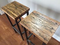 Reclaimed Oak Wood Bar Stools W/Steel Frames - Handmade In Denver 5 small