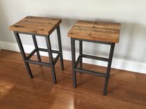 Reclaimed Oak Wood Bar Stools W/Steel Frames - Handmade In Denver 4 small