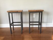Reclaimed Oak Wood Bar Stools W/Steel Frames - Handmade In Denver 2 small