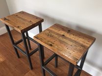 Reclaimed Oak Wood Bar Stools W/Steel Frames - Handmade In Denver 1 small