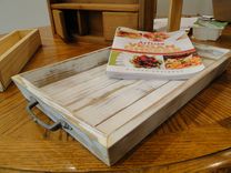 Distressed Serving Tray, Wooden With Splayed Sides 2 small