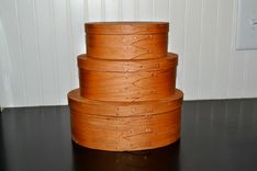 Set Of Three Nesting Shaker Oval Boxes In Cherry Wood 1 small