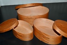 Set Of Three Nesting Shaker Oval Boxes In Cherry Wood 3 small
