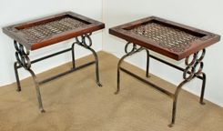 Antique Wrought Iron, Wood And Iron End Table 2 small