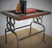 Antique Wrought Iron, Wood And Iron End Table 5 small