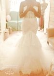 Gorgeous Strapless Trumpet Wedding Gown With Four Layer Extended Long Train 2 small