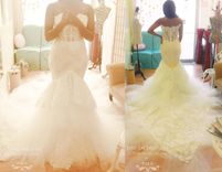 Gorgeous Strapless Trumpet Wedding Gown With Four Layer Extended Long Train 1 small