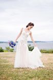 Blush Pink Ivory Sheer All Over Lace Wedding Dress (Style #Ashley Pb070) 4 small