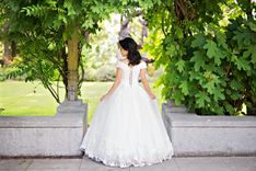 Sample Sale/ Off Shoulder Lace Ball Gown With 3d Flowers (Style #Alice Pb146) 5 small