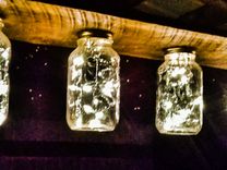 Mason Jar Lights On Reclaimed Oak Lumber 6 small