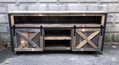 Rustic Industrial Barn Board Media Stand / Tv Stand W/ Sliding Barn Doors 4 small
