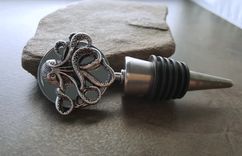 Handmade Oxidized Silver Octopus Wine Bottle Stopper 3 small