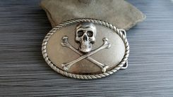 Handmade Antique Silver Steampunk Skull And Crossbones Belt Buckle 1 small