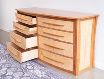 Curved Solid Wood Dresser For Bedroom In Cherry And Curly Maple "Savanna" 6 small