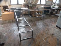 Custom Leather And Steel Sofa. 2 small
