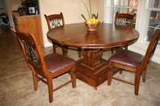Walnut Round Table With Pedestal (Chairs Not Included) 1 small