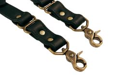 Double Thick Black Leather Suspenders With Antique Brass Hardware 5 small