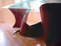 "Serpents" Dining Table - Cracked Glass And Leatherette Steel 1 small