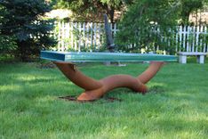 Glass And Patinated Steel Bench 4 small