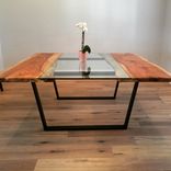 Pecan + Glass Square Dining Table 1 small