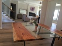 Pecan + Glass Square Dining Table 3 small