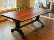 Black Walnut Slab Table With Hand Hammered Industrial Base 1 small