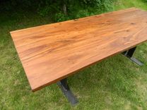Reclaimed Wood Table With Flat Iron Base 1 small