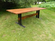 Reclaimed Wood Table With Flat Iron Base 2 small
