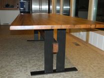 Reclaimed Wood Table With Flat Iron Base 5 small