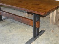Reclaimed Wood Table With Flat Iron Base 4 small