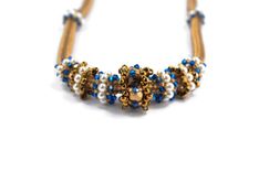 Bronze And Sapphire Beaded Necklace With Pearl And Crystal Beaded Beads 1 small