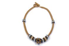 Bronze And Sapphire Beaded Necklace With Pearl And Crystal Beaded Beads 3 small