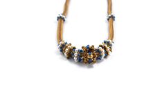 Bronze And Sapphire Beaded Necklace With Pearl And Crystal Beaded Beads 4 small