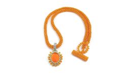 Bright Neon Orange Pendant And Beaded Necklace 3 small