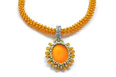 Bright Neon Orange Pendant And Beaded Necklace 1 small