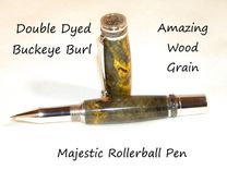 Hand Crafted Majestic Rhodium & Black Titanium Rollerball Pen Double Dyed Buckeye Burl 2 small