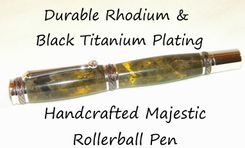 Hand Crafted Majestic Rhodium & Black Titanium Rollerball Pen Double Dyed Buckeye Burl 1 small