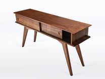 Modern Entry Table With Storage, Narrow Mid Century Style, Solid Walnut "Montecito" 5 small