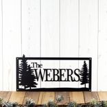 Custom Rectangular Metal Family Name Sign with Pine Trees 4 small