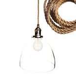 8" Clear Hand Blown Glass Rustic Bare Pendant Light- Ship Rope Cord 1 small