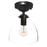 8" Clear Hand Blown Glass Flushmount Light- Black 1 small