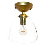8" Clear Hand Blown Glass Flushmount Light- Brass 1 small