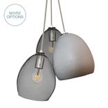 Matte Grey Porcelain Globe Clay & Nickel Hand Blown Smoke Glass 3 Pendant Chandelier 1 small
