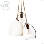 Celadon Porcelain Globe Clay & Hand Blown Aqua Glass 3 Pendant Chandelier 1 small