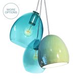 Celadon Porcelain Globe Clay & Nickel Hand Blown Aqua Glass 3 Pendant Chandelier 1 small