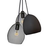 Matte Grey Porcelain Globe Matte Black Clay & Hand Blown Smoke Glass 3 Pendant Chandelier 1 small