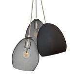 Matte Grey Porcelain Globe Matte Black Clay & Nickel Hand Blown Smoke Glass 3 Pendant Chandelier 1 small