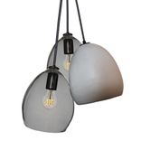 Matte Grey Porcelain Globe Clay & Hand Blown Smoke Glass 3 Pendant Chandelier 1 small