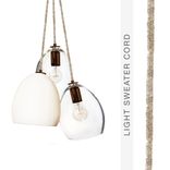 Light Sweater Cord Matte White Porcelain Globe Clay & Hand Blown Clear Glass 3 Pendant Chandelier 1 small
